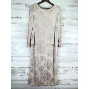 Ursula of Switzerland Long Dress Beige Glitter Silver Rose‎ Special Occasion 14